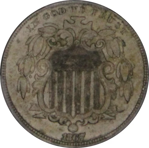 1867 AU55 Shield Nickle, PCGS 39640135 Cover