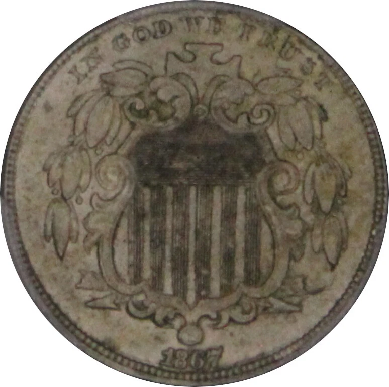 1867 AU55 Shield Nickle, PCGS 39640135 - Image 1 of 4