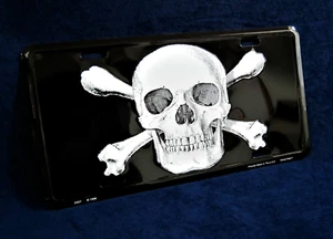 SKULL & BONES -*US MADE*- Embossed Metal License Plate Car Auto Tag Sign - Picture 1 of 9