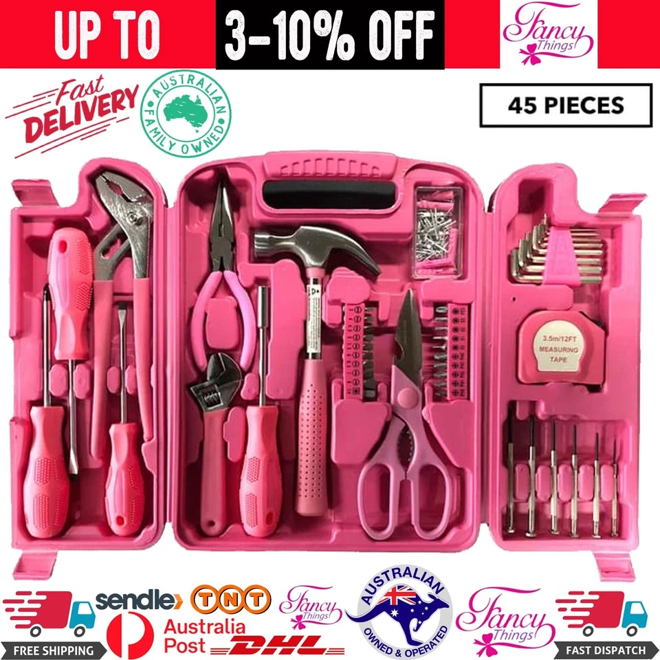 45 Piece Hardware DIY Tool Set and Workshop Kit Pink Lady Tool Her Carry Case AU - image 1 of 1