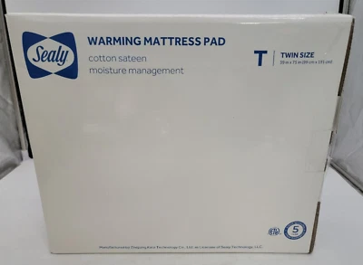 Almohadilla de colchón de calentamiento Sealy Twin, 39X75 pulgadas algodón satén, blanco NUEVO Foto 1 de 4