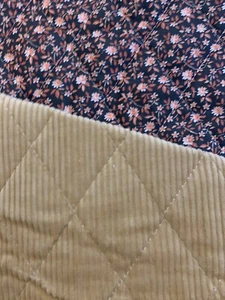 Vintage PRE-QUILTED Fabric BROWN Corduroy & Floral Sold By The Yard BTY!! - Picture 1 of 5