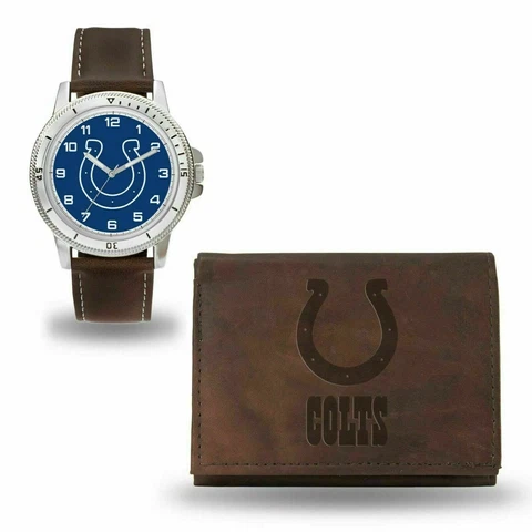 NEW INDIANAPOLIS COLTS MEN'S BROWN WATCH AND WALLET WATCH SET LICENSED Cover