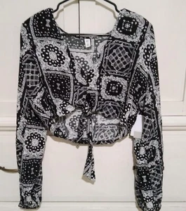 Blouse noire femme BP Nordstrom boutons viscose cravate devant neuf avec étiquette - Photo 1/5