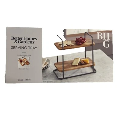 "Rectangle Two-Tier Wood Serving Tray, Gray Finish, 14.29" L x 7.08" W" NIB - Image 1 of 2