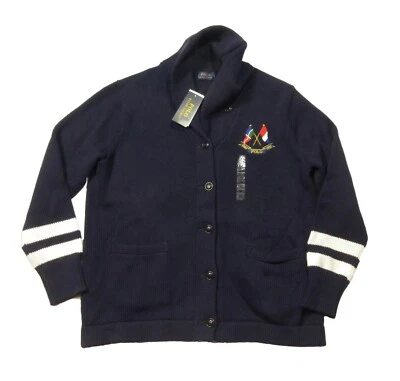 Polo Ralph Lauren Para Mujer Azul Marino Banderas Cruzadas Gráfico Chal Cárdigan Suéter Foto 1 de 3