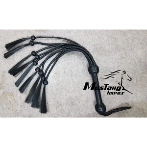 Cat-O-Nine Tails Cowhide Leather Flogger with Sturdy 9 Knots Black Horse Hairs - Picture 1 of 9
