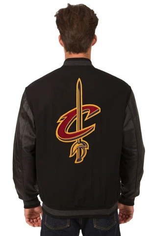 NBA Cleveland Cavaliers Wool Leather Reversible Jacket Embroidered logos Black Cover