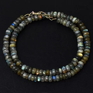 231 Cts Natural Single Strand Labradorite Rondelle Beaded Necklace JK 01E294 - Picture 1 of 5