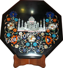 12" Black Marble Coffee Center Table Top Tajmahal Inlay Multi Floral Decor H5669