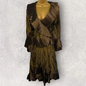 LGP Parnassa Vintage Metálico Verde Oliva Plisado Falda Chaqueta Steampunk Reino Unido 14 - Imagen 1 de 6