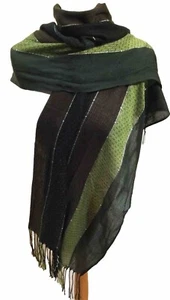 Soft Lightweight Striped Sequin Tasselled Scarf 68 x 26” - Picture 1 of 4