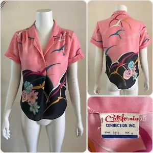 80s California Connection Hawaiian Pullover Beach Blouse Novelty Floral USA Vtg - Picture 1 of 21
