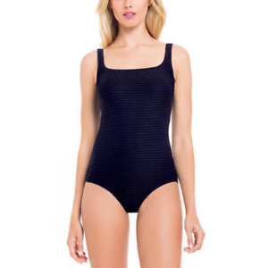 Essentials Gottex Womens Black Texture Shirred  One-Piece Swimsuit