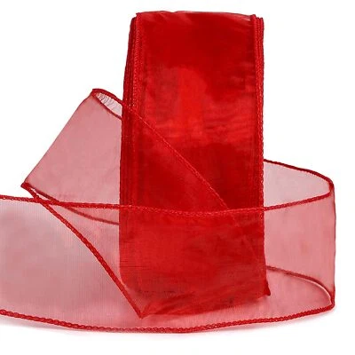 Cinta transparente borde metálico 50 yardas 2-1/2 pulgadas organza roja Foto 1 de 4
