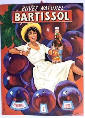 ANCIEN CARTON CALENDRIER PERPÉTUEL PIN UP BARTISSOL RIVESALTES APÉRITIF DE VIN - Photo 1/4
