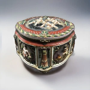 Antike Capodimonte Schmuckschatulle - handbemaltes italienisches Porzellan 4"" H x 5,5"" L - Bild 1 von 17