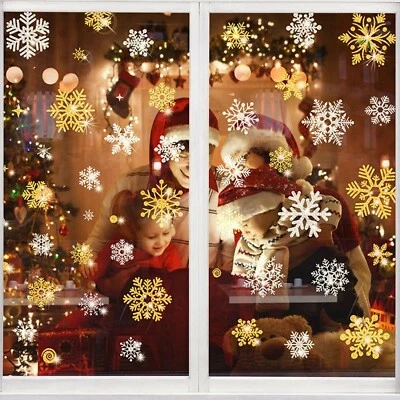 220PCs Christmas Window Sticker Removable Clings (Glitter Gold+Silver Snowflake) - Image 1 of 4