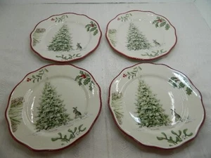 4 platos de ensalada Better Homes & Gardens Heritage bosque de invierno árbol y conejito 8,75" - Imagen 1 de 9