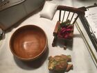 Mini Rocking Chair Miniature  + Wooden Bowl + Decorative Wooden Frog - Job Lot