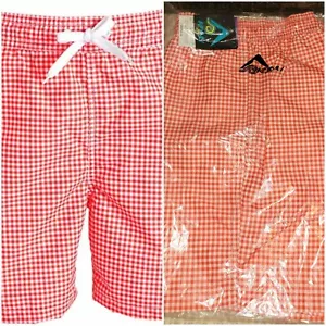 Kanu Surf Men's Monaco Swim Trunks 9061 RED Gingham Plaid Boardshorts Sz L NWT - Picture 1 of 8