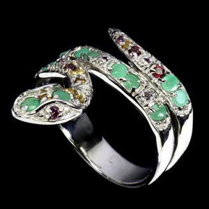 925 Sterling Silver Ring Round Emerald Sapphire Natural Gemstone jewelry Size 9 - Picture 1 of 14