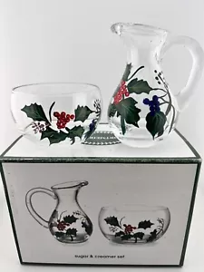 Portmeirion The Holly And The Ivy Creamer & Sugar Bowl Set Glass Hand Painted - Picture 1 of 13
