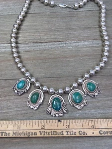 "Collar vintage de plata esterlina verde turquesa flor de calabaza 19""" - Imagen 1 de 12