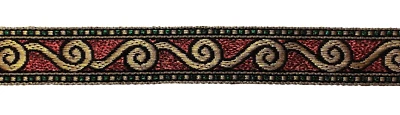 FITA DE TECIDO REDEMOINHO VERMELHO E DOURADO METÁLICO, #1 - aprox. 3/4" de largura, 5 1/2 jardas - #2 - Imagem 1 de 4