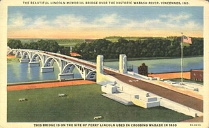 Postal Lincoln Memorial Bridge ov Wabash River Vincennes Indiana 1936 - Imagen 1 de 2