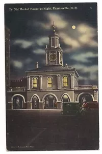 Ye Olde Market House bei NACHT Fayetteville North Carolina Postkarte NC 1943 Leinen - Bild 1 von 2
