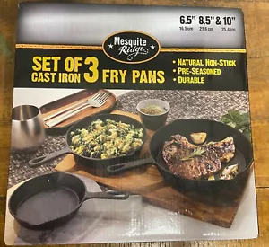 Mesquite Pre-Seasoned Heavy Cast Iron Skillet 3 Piece Set 6.5", 8.5" & 10" Pan - Picture 1 of 5