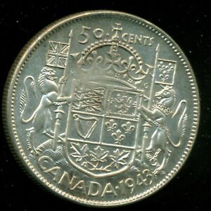1943 King George VI, Silver Fifty Cent Piece,  Near "3"  F13