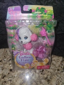 NEW Barbie Endless Hair Kingdom Pets White & Pink Dog Mattel 2015 Figure - Picture 1 of 3