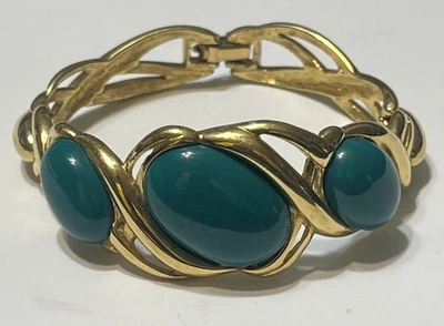 Monet Vintage Green Cabochon Beads Gold Tone Bracelet  - Image 1 of 2