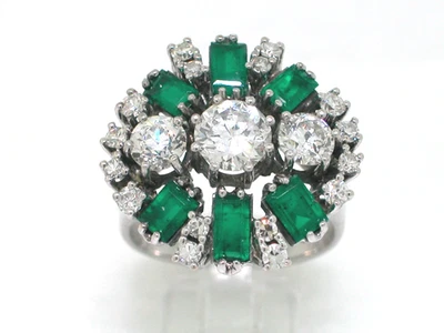 Wert 9200€  Juwelen Ring 585 Weißgold 14Kt Gold Brillanten  Smaragde  Zertifikat - Bild 1 von 4