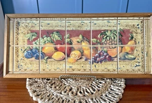 Tuscan Style Framed Fruit Tile Mural 23" x 10" Lemons Apples Grapes Pears Kiwi - Picture 1 of 7