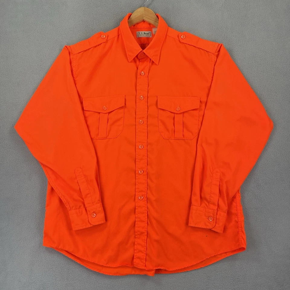 Vintage LL Bean Shirt Mens XL Blaze Orange Button Up Long Sleeve Made In USA 80s - Image 1 of 4