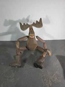 Holz Gelenk Elch beweglich handgeschnitzt Vintage Holz sitzend Skulptur - Bild 1 von 10