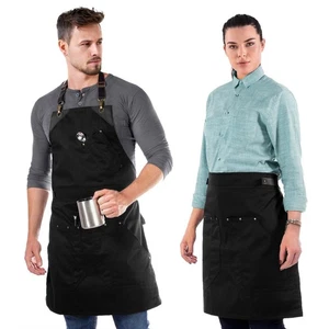 Barista Apron - Leather Straps & Loops - Double Stitched - Chef, Cook, Barista - Picture 1 of 32