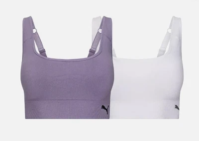 Puma Women's 2-Pack Square Neck Seamless Sports Bra, Purple/White, Size XL - Image 1 of 4