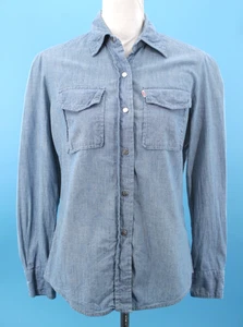 VTG Women's 70s Levi's For Gals Blue Chambray Snap Button Shirt S/M 1970s Big E - Picture 1 of 21