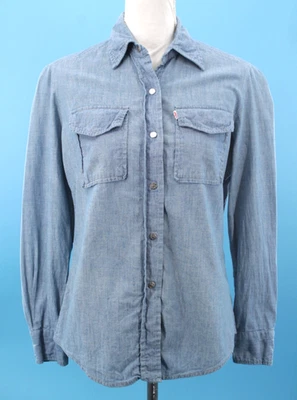Camisa feminina vintage anos 70 Levi's For Gals azul cambraia botão de pressão P/M década de 1970 grande E - Imagem 1 de 4