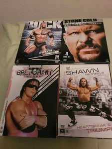 (4) LOT WWE DVD SETS THE ROCK STONE COLD STEVE AUSTIN BRET HART SHAWN MICHAELS - Picture 1 of 5