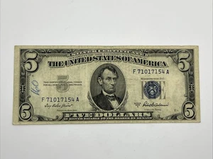 $5 Dollar Bill Federal Reserve Note series 1953A silver certificate F 71017154 A - Picture 1 of 2