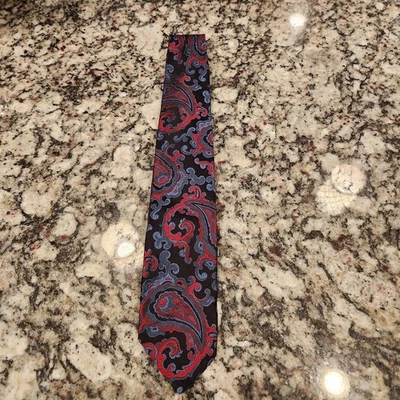 Corbata vintage años 70 Christian Dior Monsieur roja azul marino floral mezcla seda hecha en EE. UU. Foto 1 de 4