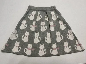 Girls Size Medium 7/8 Knit Skirt Gray Pink Cats Sparkles - Picture 1 of 9