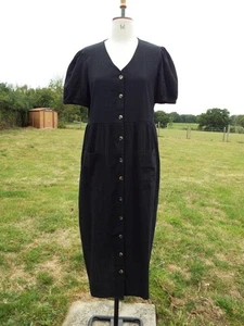 WAREHOUSE Black Button Through Lightweight Cotton Midi Dress UK 16 BNWT RRP £42 - Picture 1 of 4