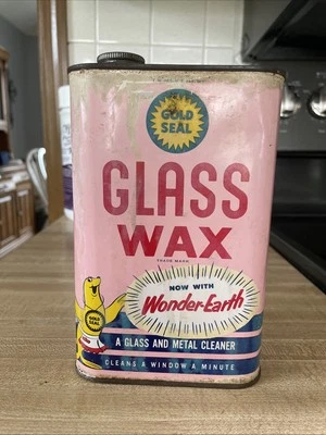 Lata de cera de vidrio vintage con sello de oro de 1 cuarto (vacía) Foto 1 de 4