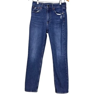 Gap Sky High Straight Leg Jeans High Rise Denim Size 29/8 Distressed Blue Pants - Picture 1 of 9